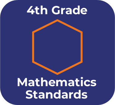 Blue icon with and orange hexagon that links to fourth grade mathematics standards