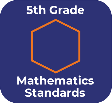 Blue icon with and orange hexagon that links to 5th grade mathematics standards