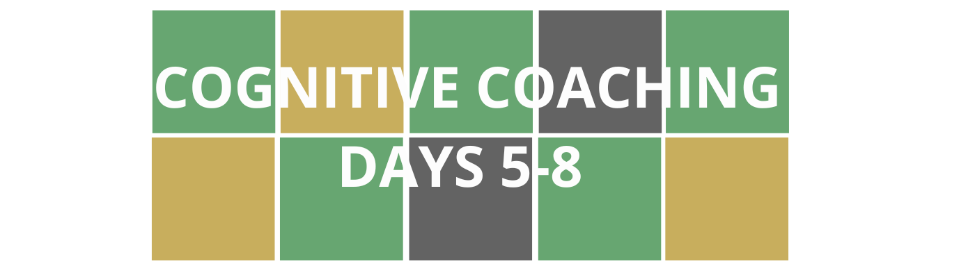 Wordle style colorful blocks with course title "Cognitive Coaching Days 5-8" that is linked to registration for the course.