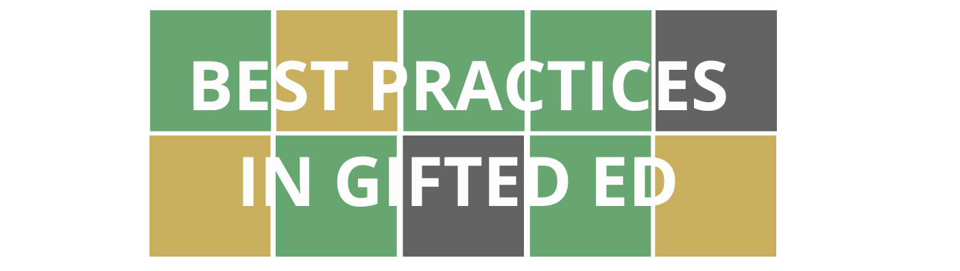 Wordle style colorful blocks with course title "Best Practices in Gifted Ed" that is linked to registration for the course.