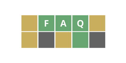 Wordle style colorful blocks with FAQ title that links to page with answers to frequently asked questions about professional learning and courses. 