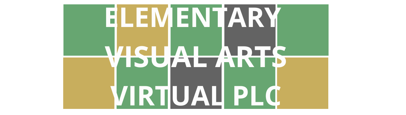 Colorful Wordle style blocks with course title "Middle School Visual Arts Virtual PLC" that are linked to course registration.