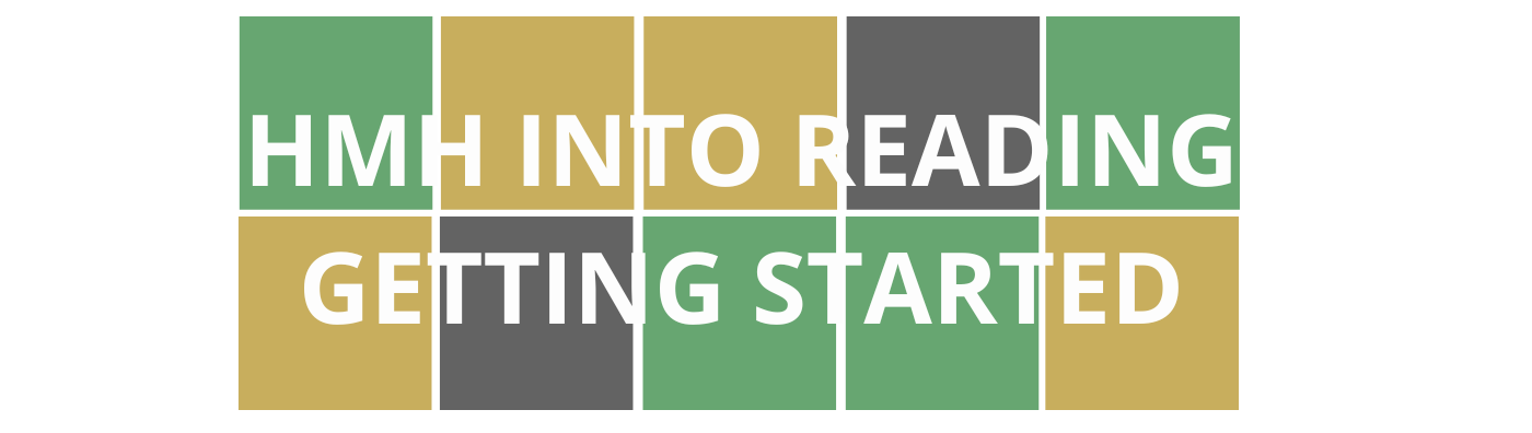 Colorful Wordle style blocks with course title "HMH Into Reading-Getting Started" that is linked to course registration.