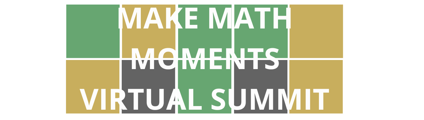 Colorful Wordle style blocks with course title "Make Math Moments Virtual Summit" that are linked to course registration.