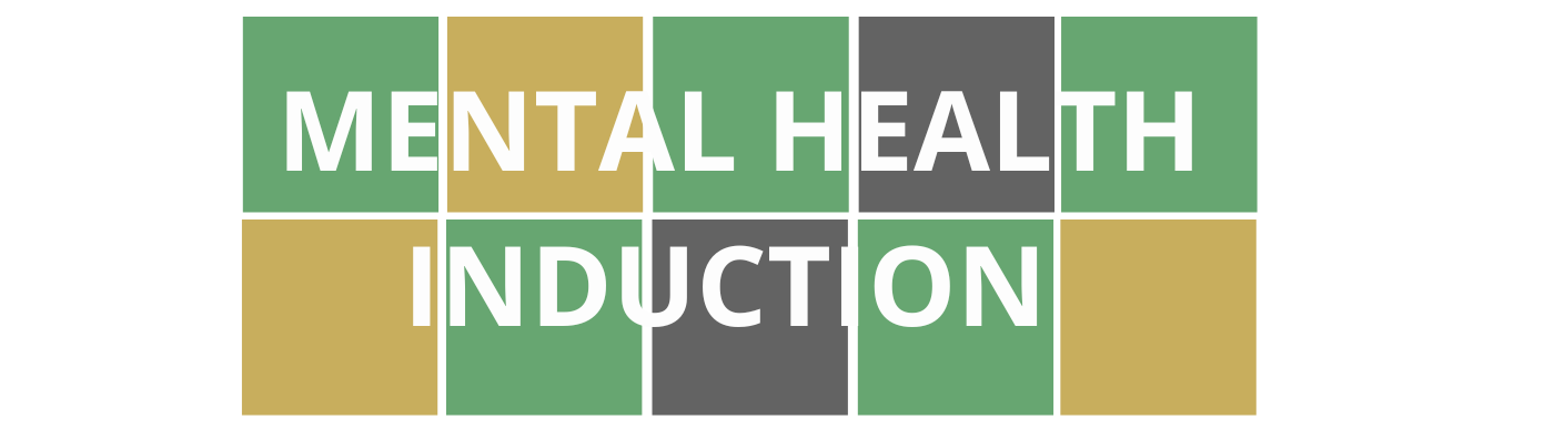 Colorful Wordle style blocks with course title "Mental Health Induction" that is linked to course registration.