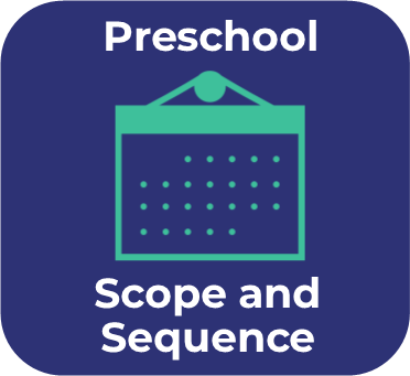 Blue icon with and teal calendar icon that links to the preschool mathematics scope and sequence