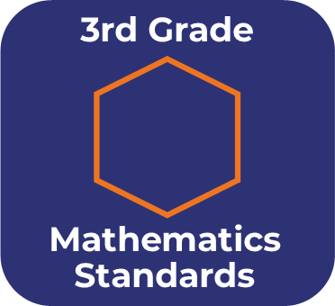 Blue icon with and orange hexagon that links to third grade mathematics standards
