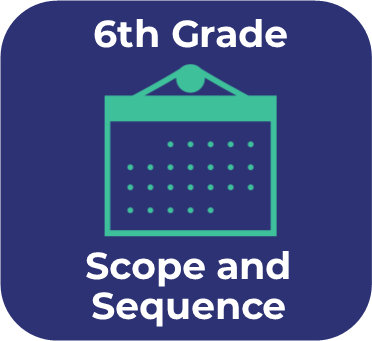 Blue icon with and teal calendar icon that links to the 6th grade mathematics scope and sequence
