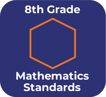 Blue icon with and orange hexagon that links to eighth grade mathematics standards