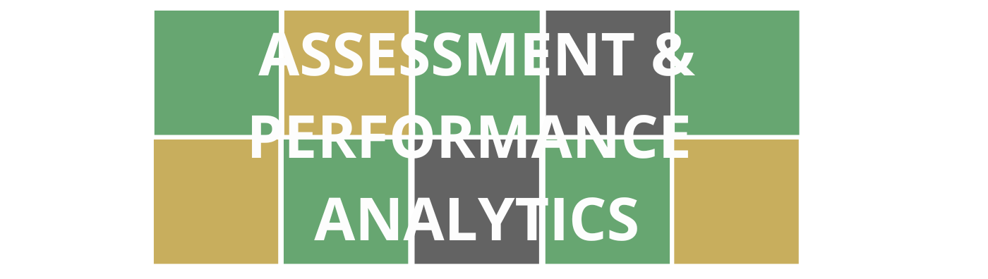 Wordle style colorful blocks with department title of Assessment & Performance Analytics that links to page with course offerings. 