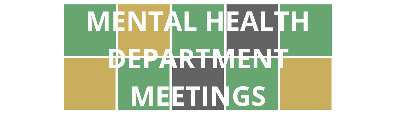 Colorful Wordle style blocks with course title "Mental Health Department Meetings" that is linked to course registration.