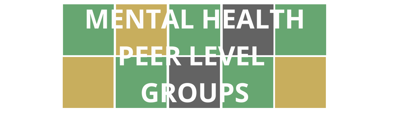 Colorful Wordle style blocks with course title "Mental Health Peer Level Groups" that is linked to course registration.