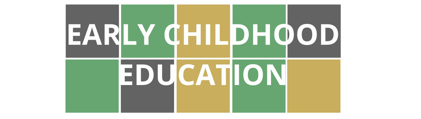 Wordle style colorful blocks with department title of Early Childhood Education that links to page with course offerings. 