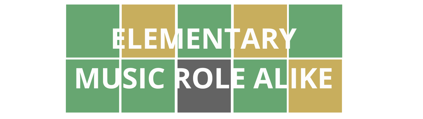 Colorful Wordle style blocks with course title "Elementary Music Role Alike" that is linked to course registration.