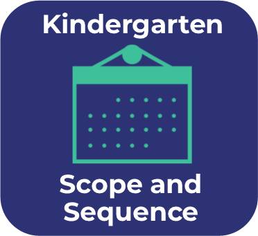 Blue icon with and teal calendar icon that links to the kindergarten mathematics scope and sequence