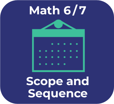 Blue icon with and teal calendar icon that links to the scope and sequence for math 6/7