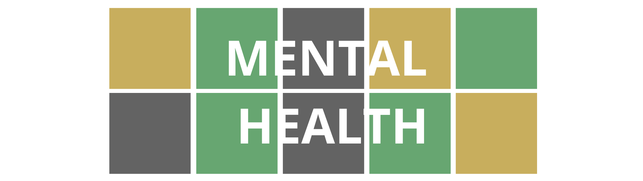Wordle style colorful blocks with department title of Mental Health that links to page with course offerings. 